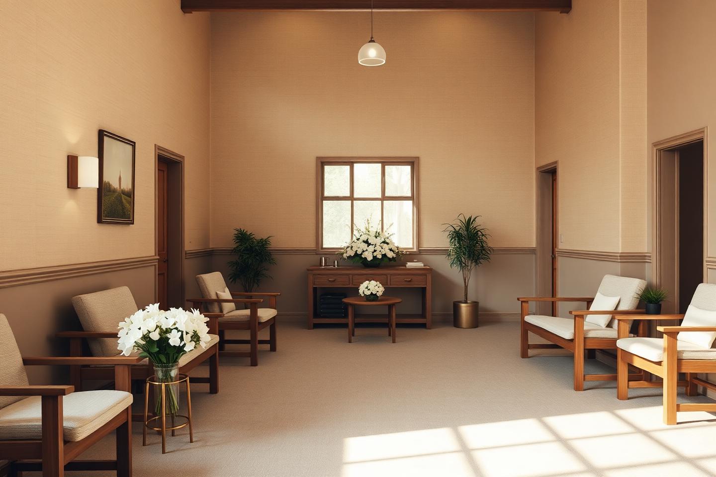 Sala de acolhimento da Ramaldense, com poltronas e flores brancas